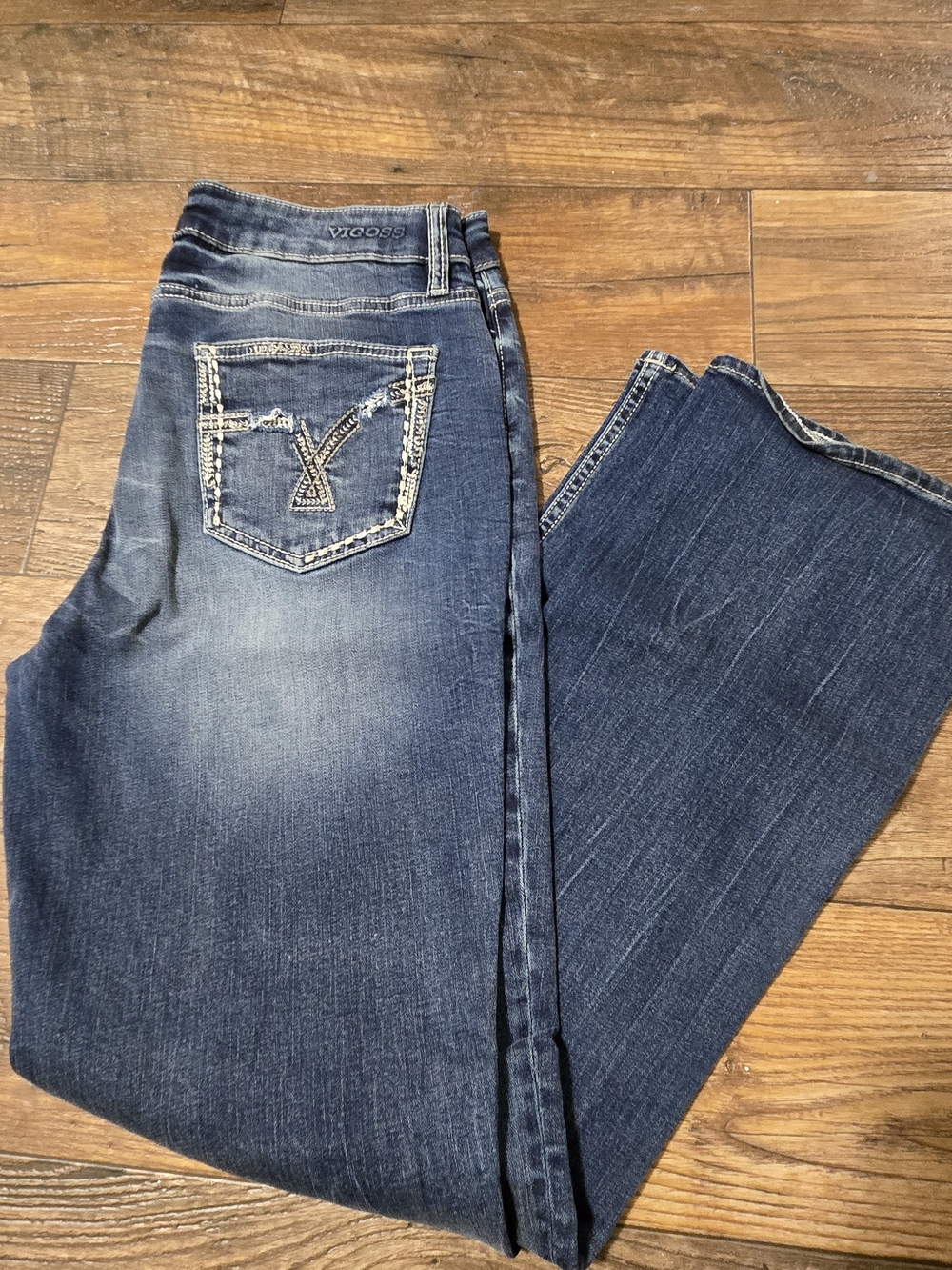 Vigoss Women's Dark Blue Boot Cut Jeans with Embroidered Pocket